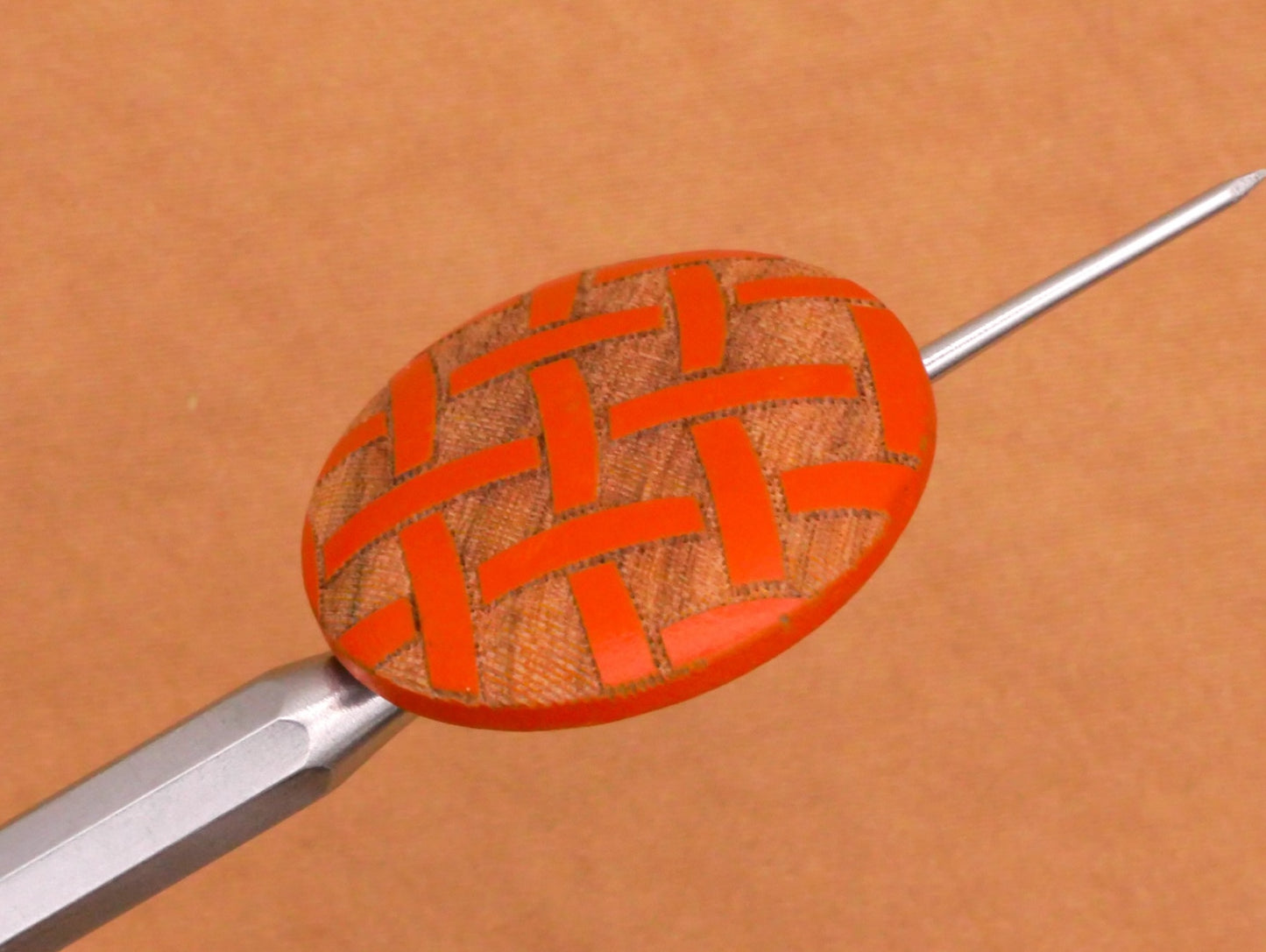Wood Carved Orange Weave Looks Like Leather Vintage Buttons 23mm