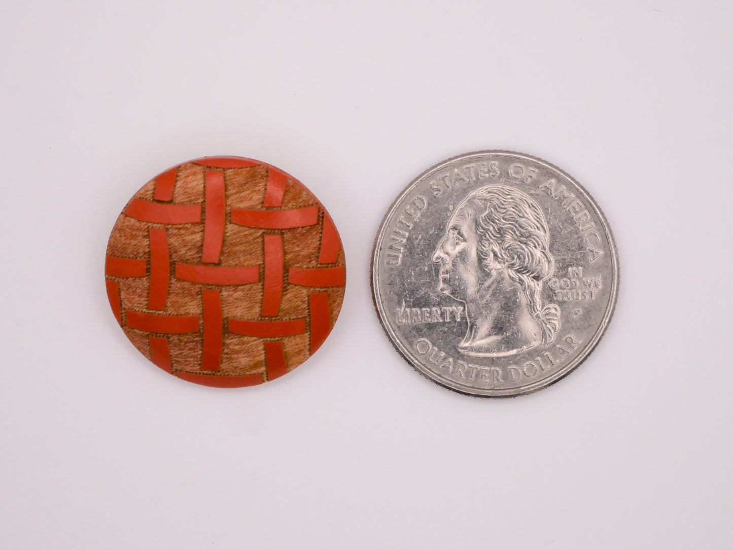 Wood Carved Orange Weave Looks Like Leather Vintage Buttons 23mm