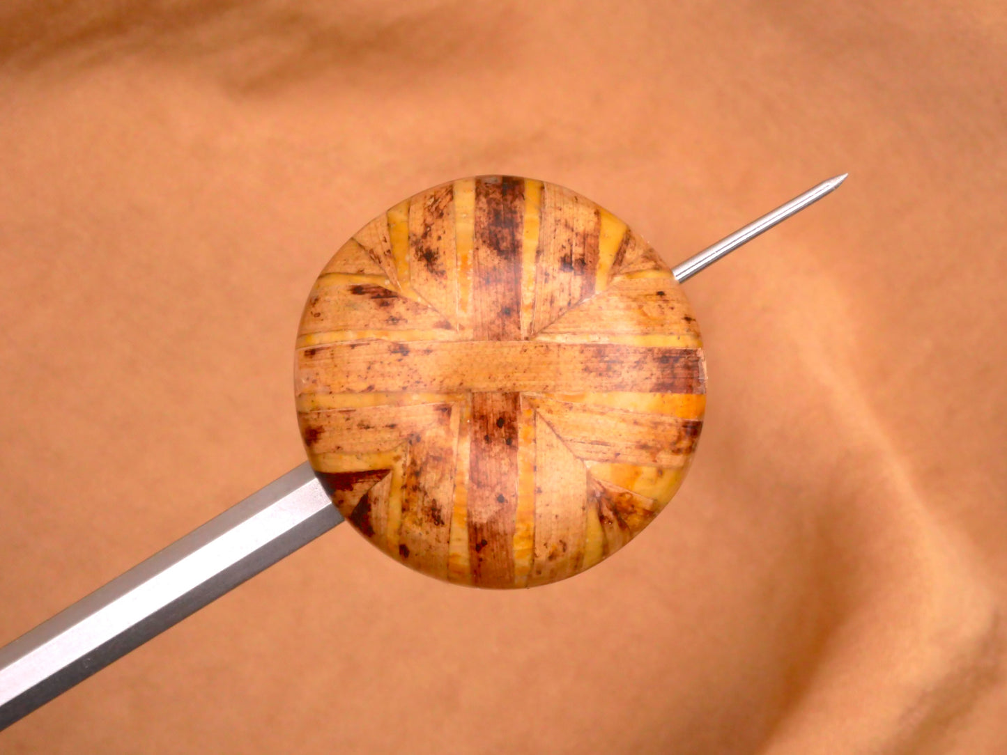 Wood Veneer Cross Design Parquet Look Under Resin Vintage Button 27mm