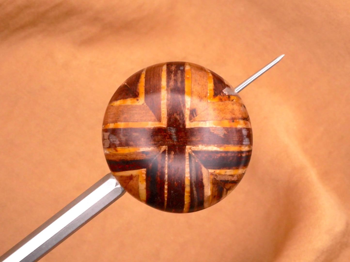 Wood Veneer Cross Design Parquet Look Under Resin Vintage Button 27mm