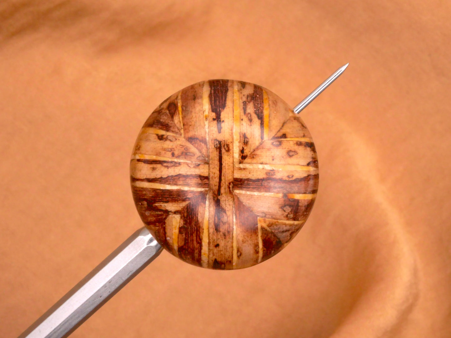 Wood Veneer Cross Design Parquet Look Under Resin Vintage Button 27mm