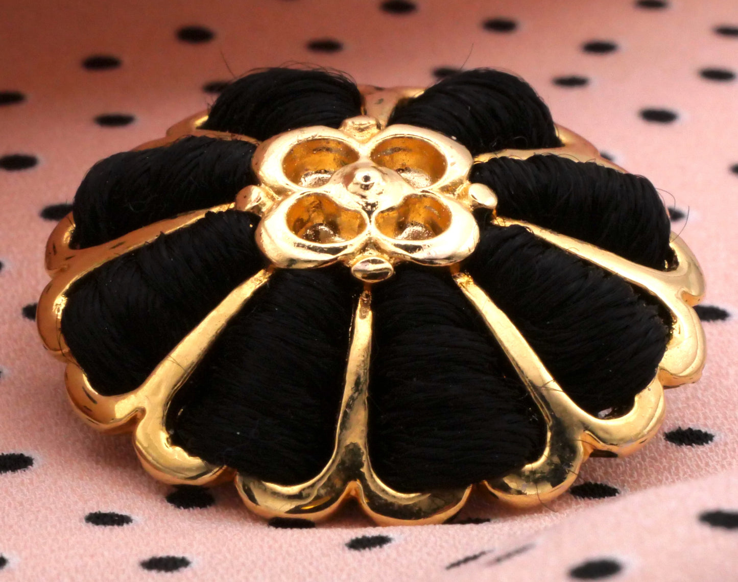 Gold Metal Flower Buttons Black Woven Ribbons Three Sizes Available 9-31mm