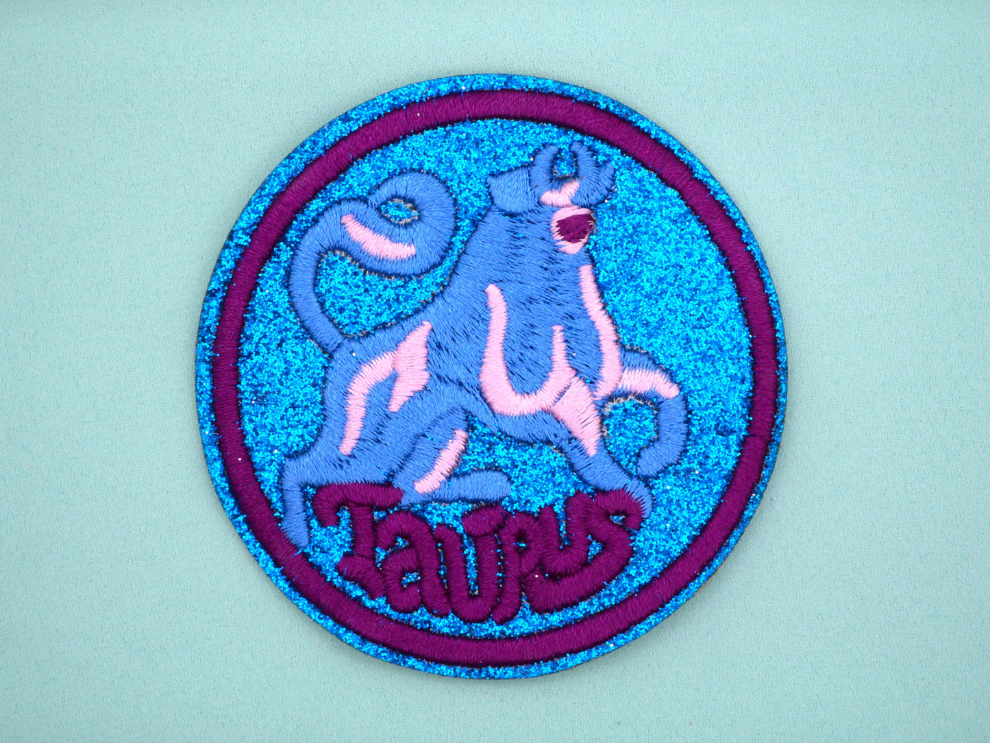 Zodiac Sign Patch Glitter Bright Colors Embroidery Patches 71mm