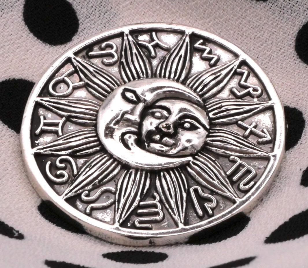 Zodiac Signs Sun Moon Silver Metal Button 25mm