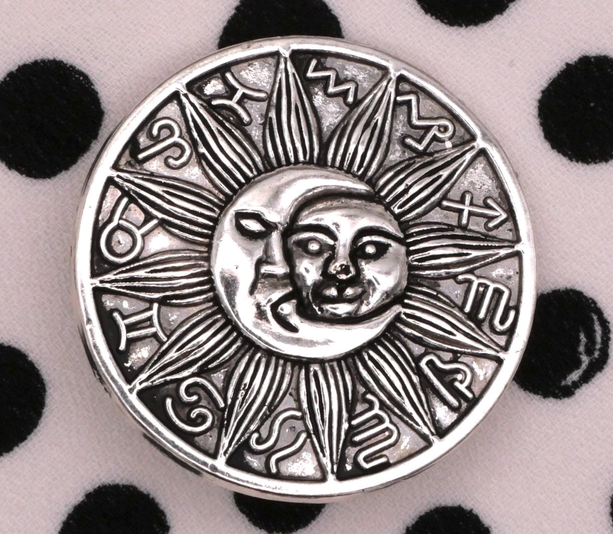 Zodiac Signs Sun Moon Silver Metal Button 25mm