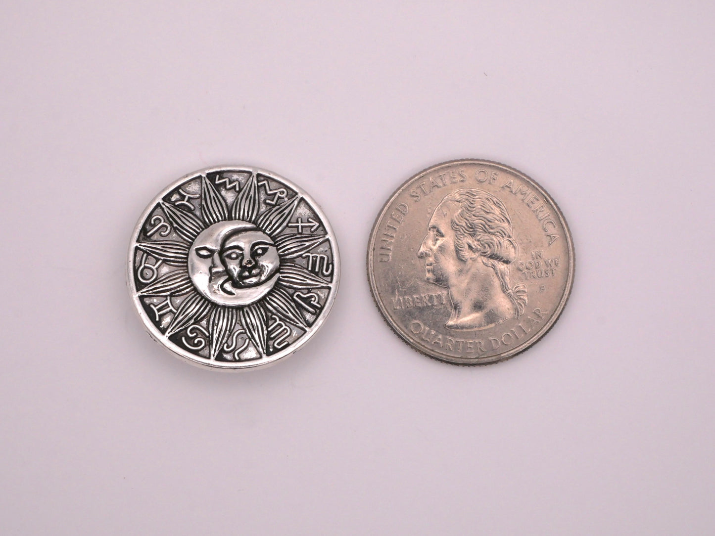 Zodiac Signs Sun Moon Silver Metal Button 25mm