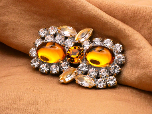 Amber Champagne Czech Glass Rhinestone Vintage Infinity Button 28x45mm