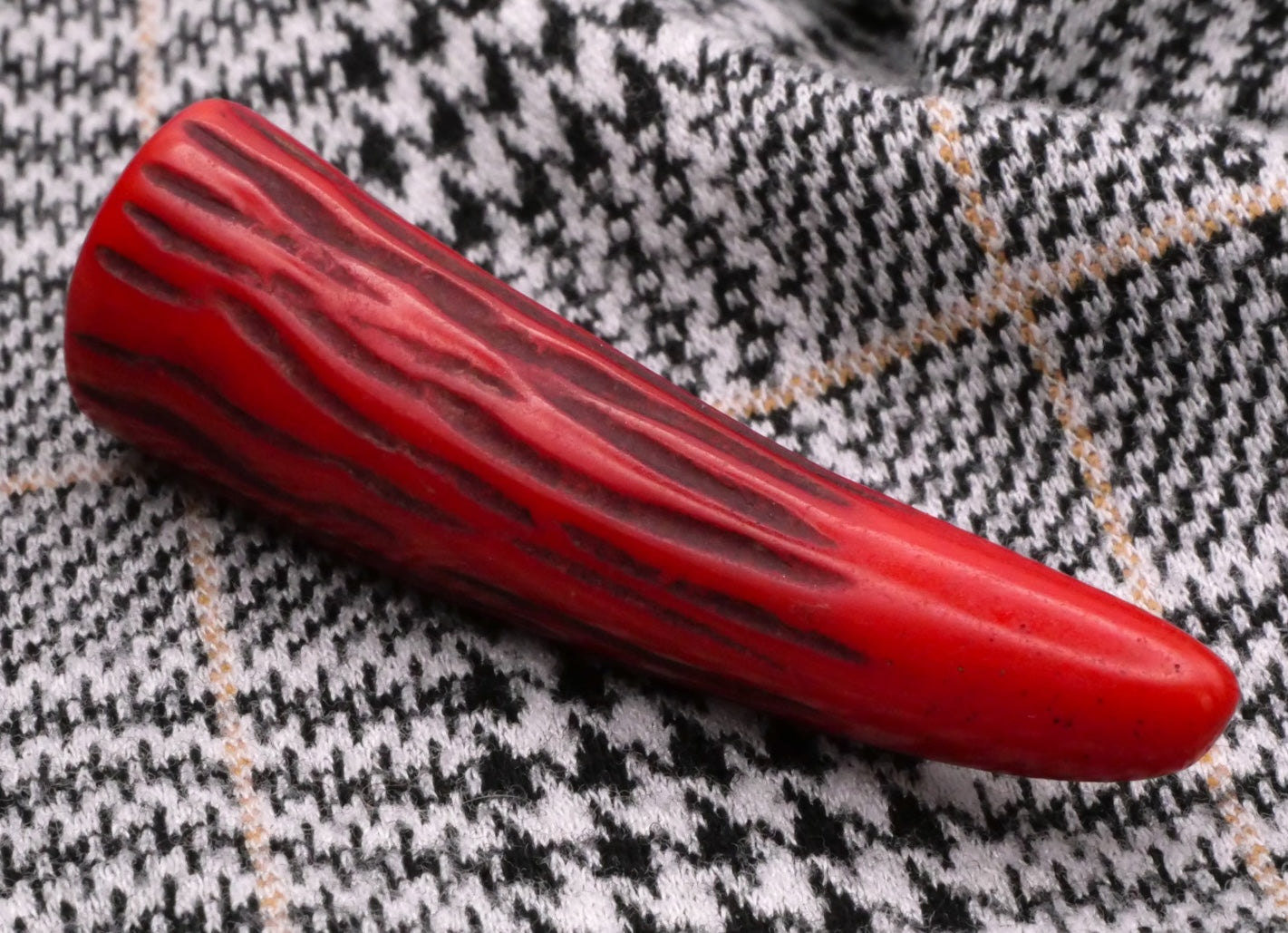 Horn Toggle Red Textured Early Plastic Large Button 16x56mm