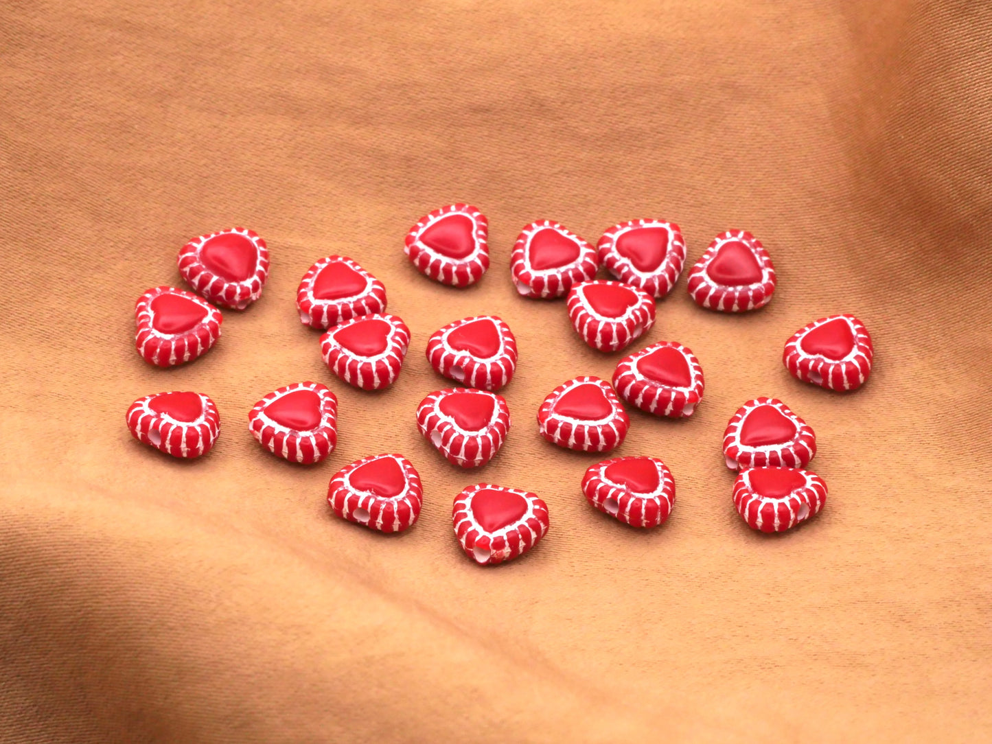 Tiny Heart Beads Red White Set of Ten 8mm