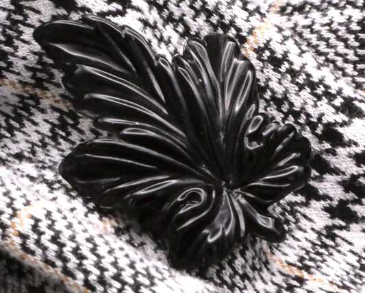 Black Leaf Vintage Plastic Large Button 28x49mm