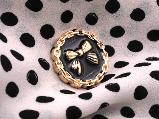 Bow Black Enamel Gold Chain Button 25mm