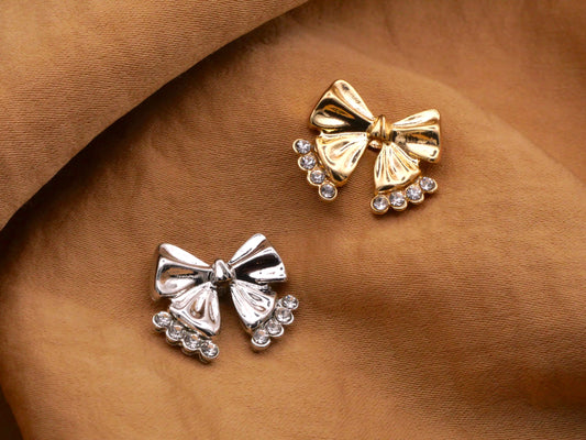 Bow Button Rhinestone Silver Gold 15x18mm