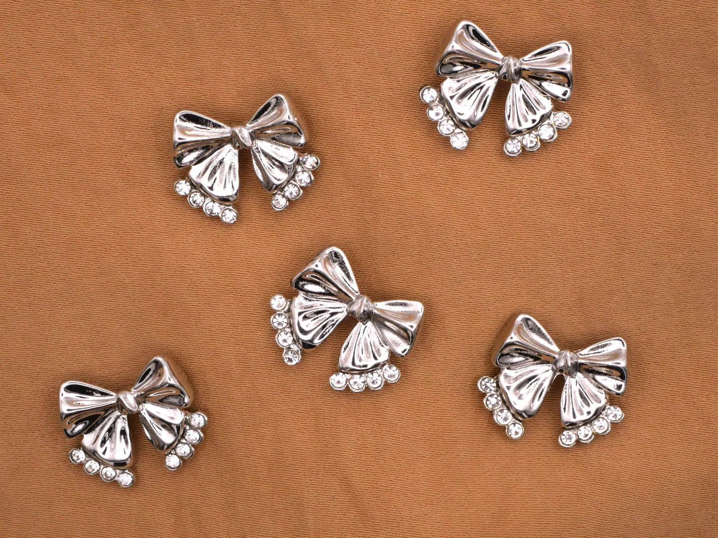 Bow Button Rhinestone Silver Gold 15x18mm