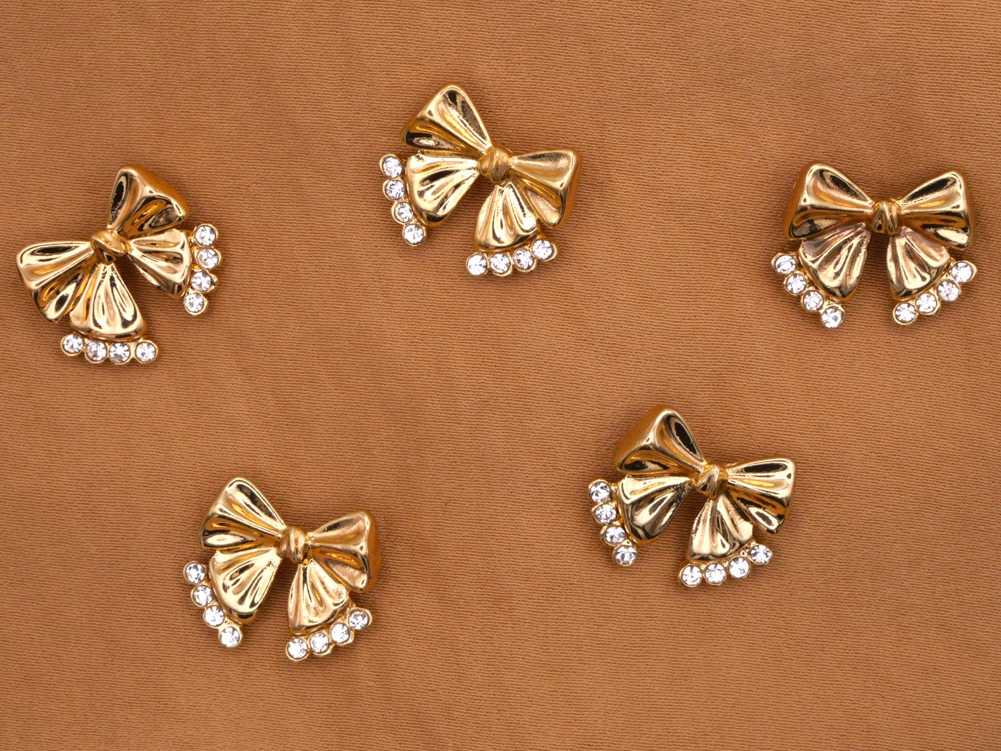 Bow Button Rhinestone Silver Gold 15x18mm