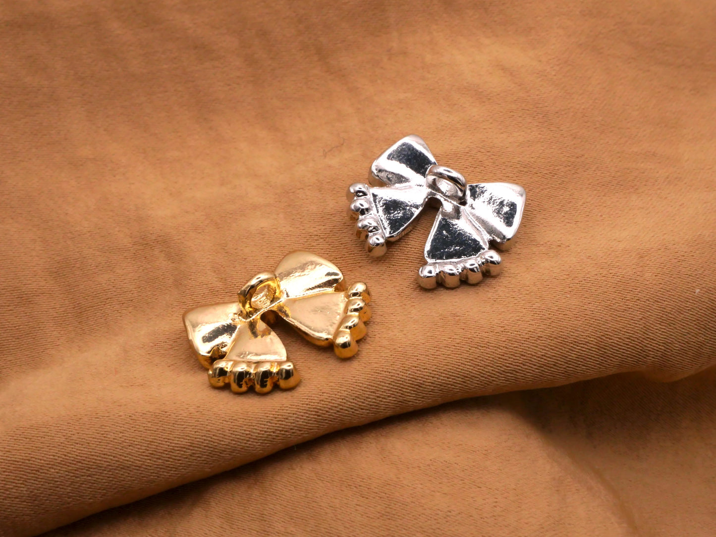 Bow Button Rhinestone Silver Gold 15x18mm