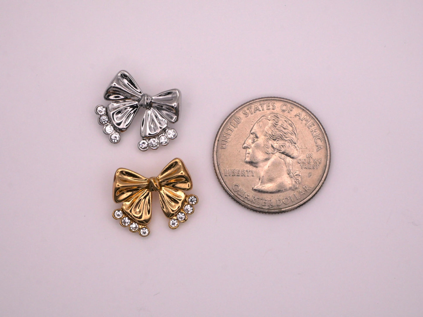 Bow Button Rhinestone Silver Gold 15x18mm