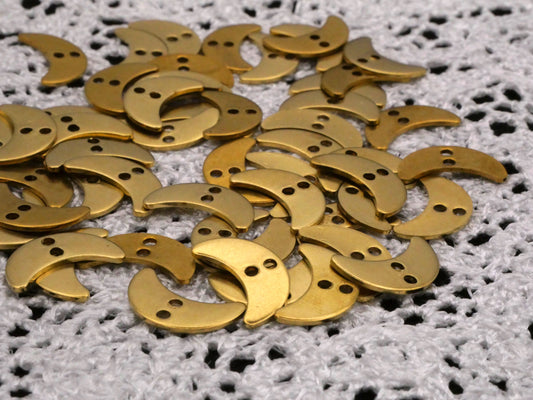 Tiny Brass Crescent Moon Sew-Thru Buttons Set of Five 9x15mm