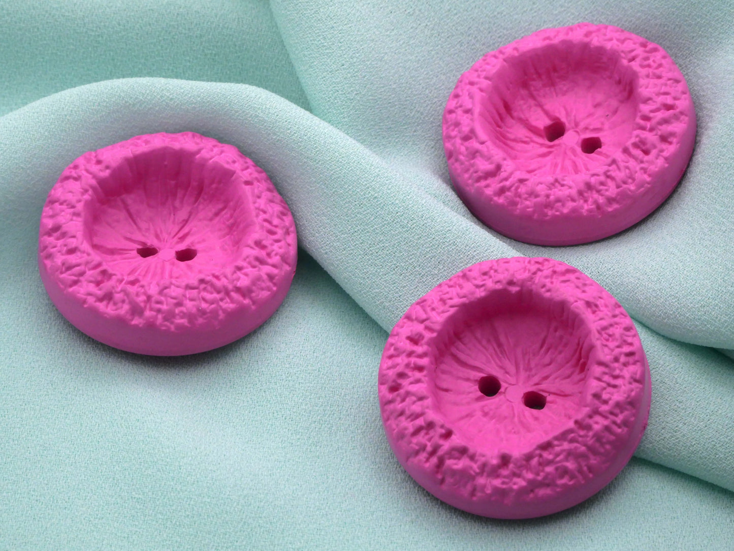 Hot Pink Textured Cup Shape Vintage Plastic Button 28mm