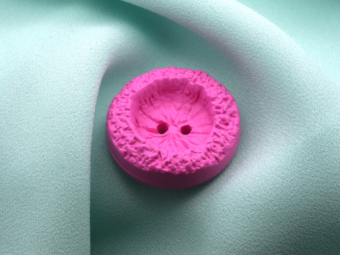 Hot Pink Textured Cup Shape Vintage Plastic Button 28mm