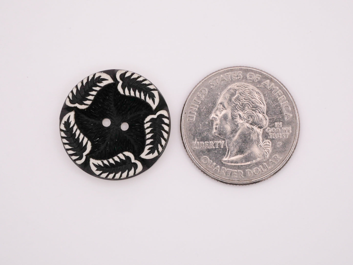 Buffed Celluloid Leaves Wreath Black Early Plastic Button 22mm