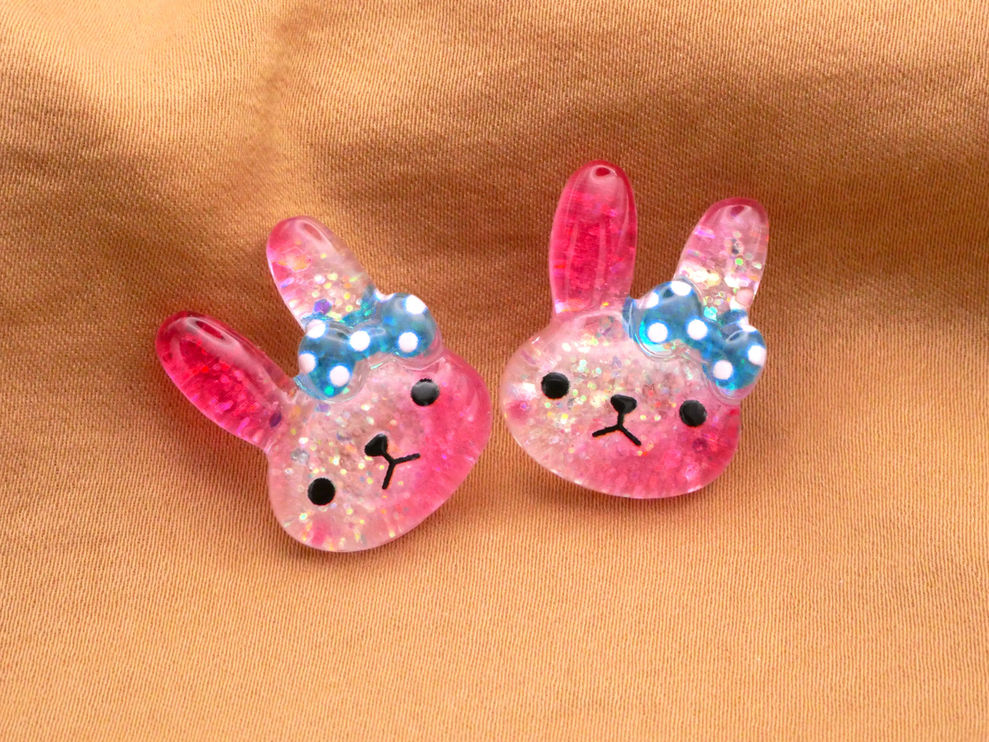 Bunny Rabbit Bow Pink Glitter Kids Plastic Button 17x22mm