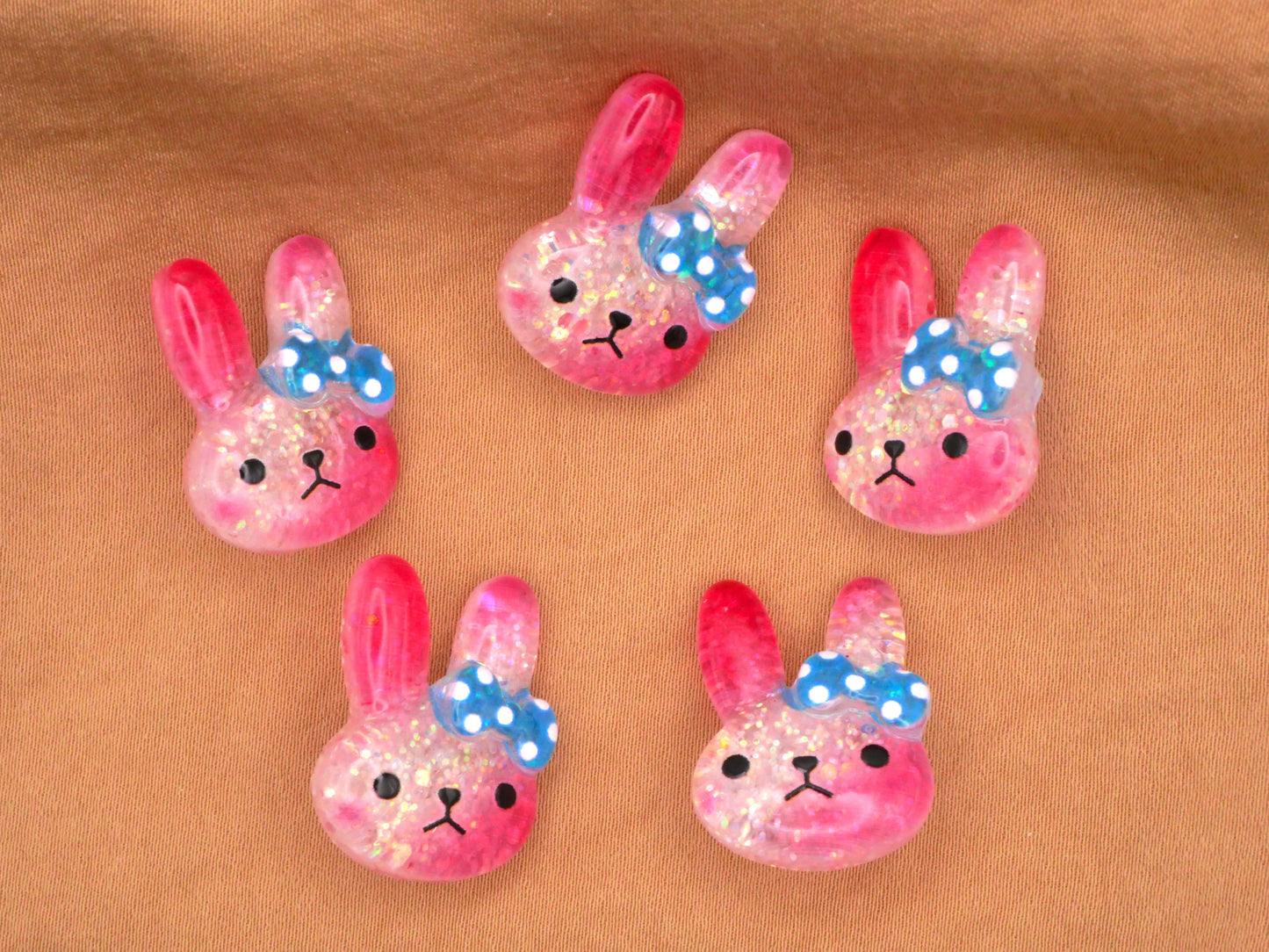 Bunny Rabbit Bow Pink Glitter Kids Plastic Button 17x22mm