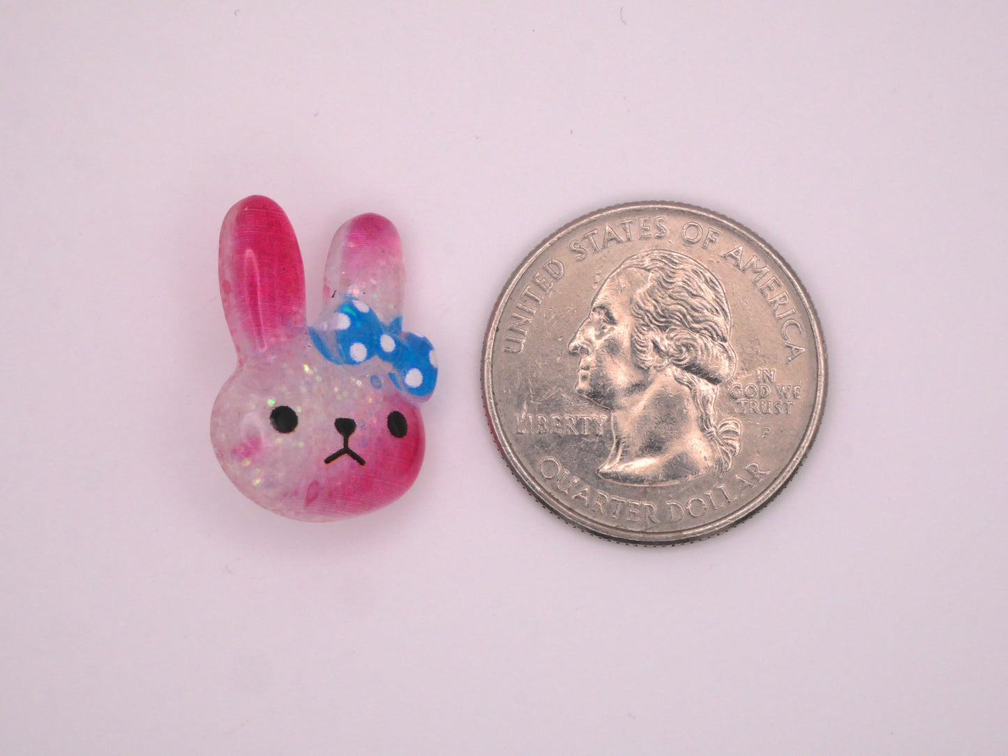 Bunny Rabbit Bow Pink Glitter Kids Plastic Button 17x22mm