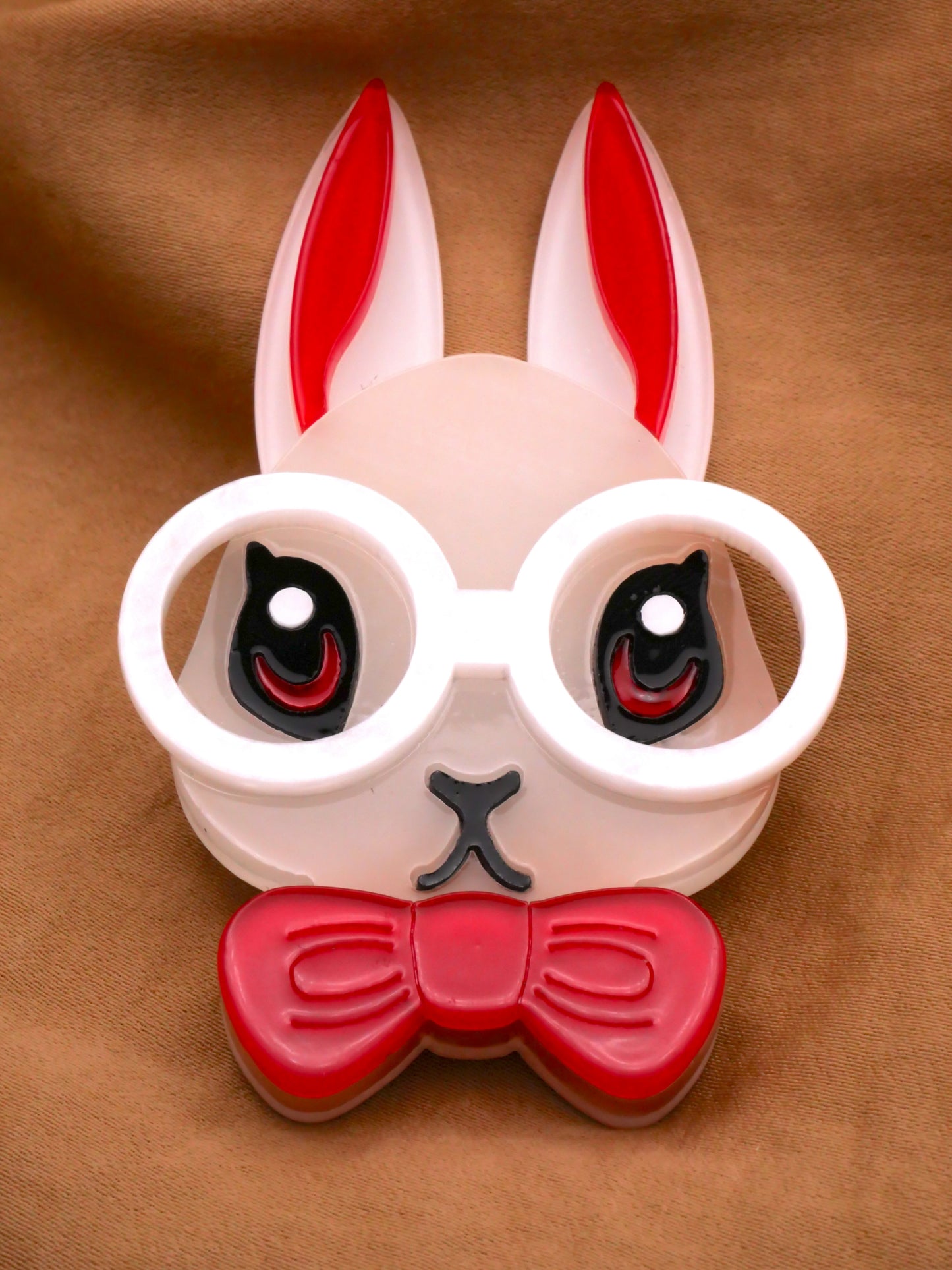 Bunny Rabbit Glasses Bow Tie Extra-Large Acrylic Button 46x74mm