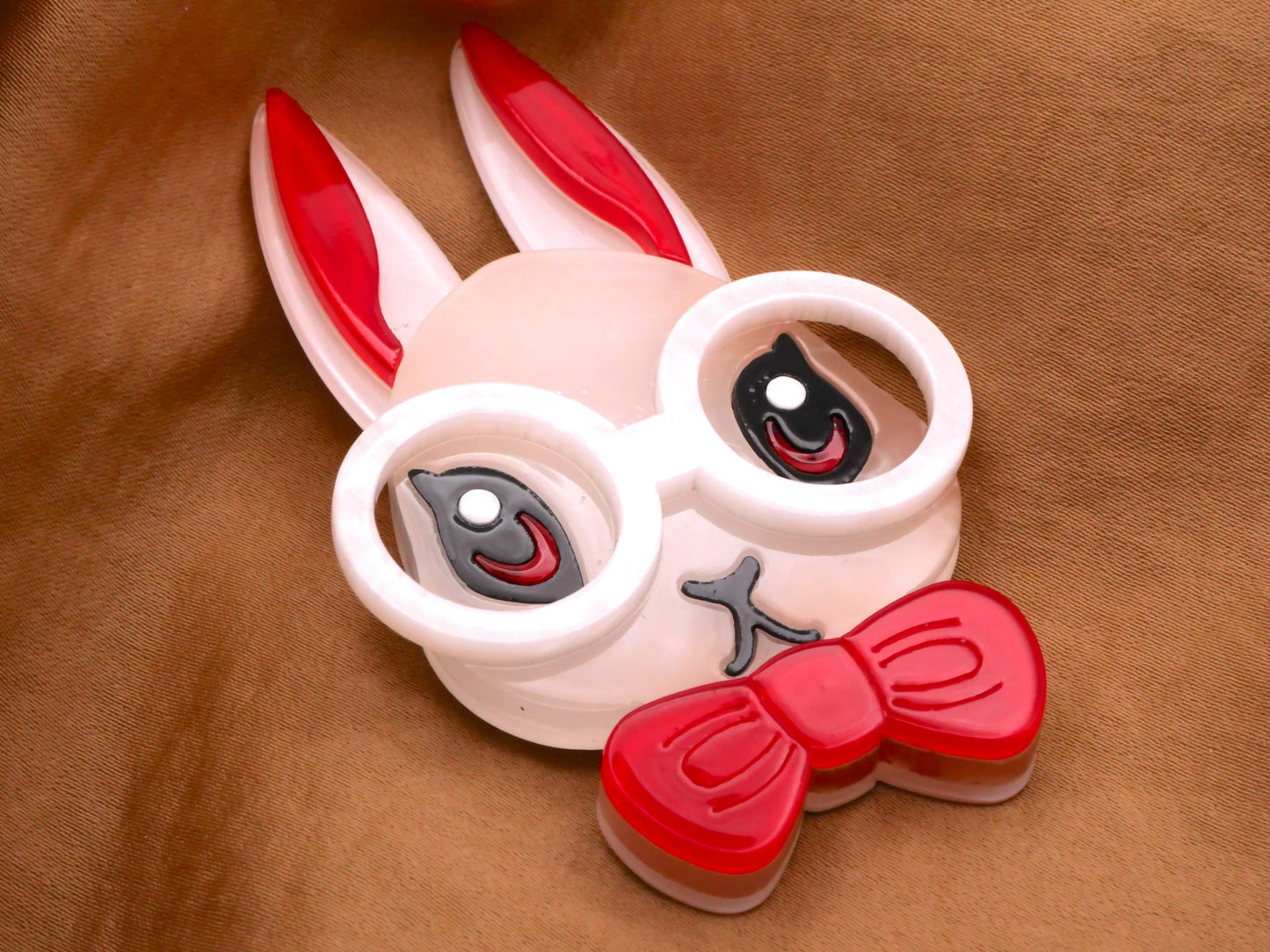 Bunny Rabbit Glasses Bow Tie Extra-Large Acrylic Button 46x74mm