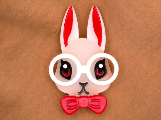 Bunny Rabbit Glasses Bow Tie Extra-Large Acrylic Button 46x74mm