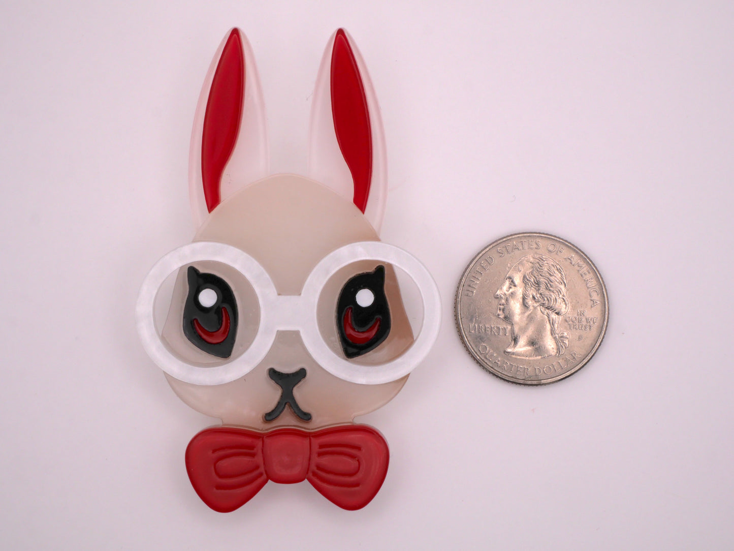 Bunny Rabbit Glasses Bow Tie Extra-Large Acrylic Button 46x74mm