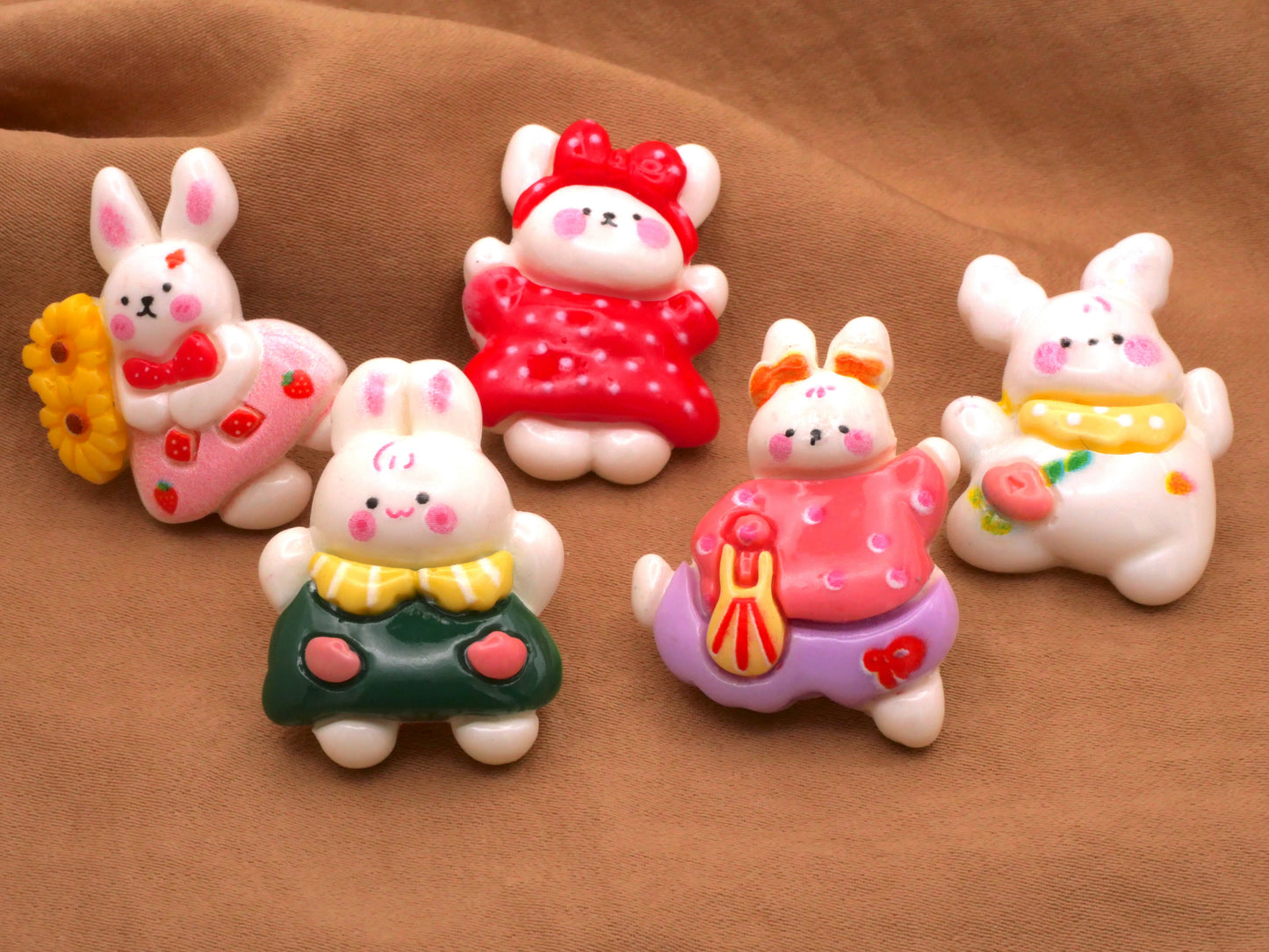 Bunny Rabbit Set of Five Frolicking Fun Buttons 21-29mm