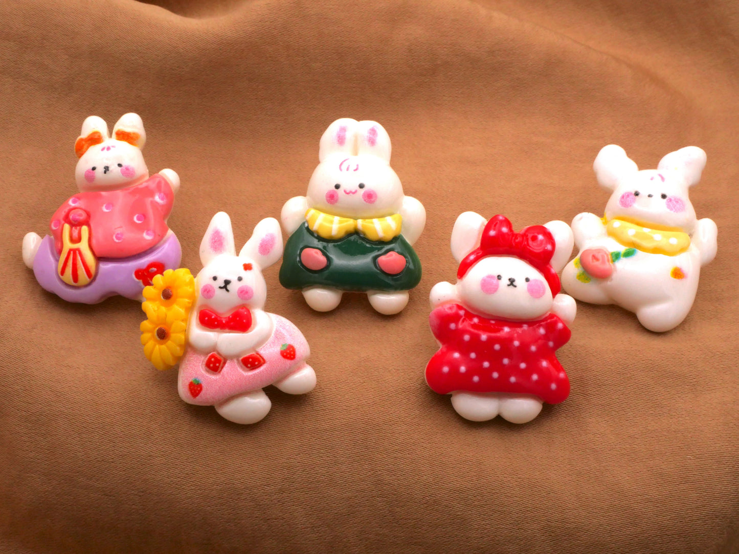 Bunny Rabbit Set of Five Frolicking Fun Buttons 21-29mm