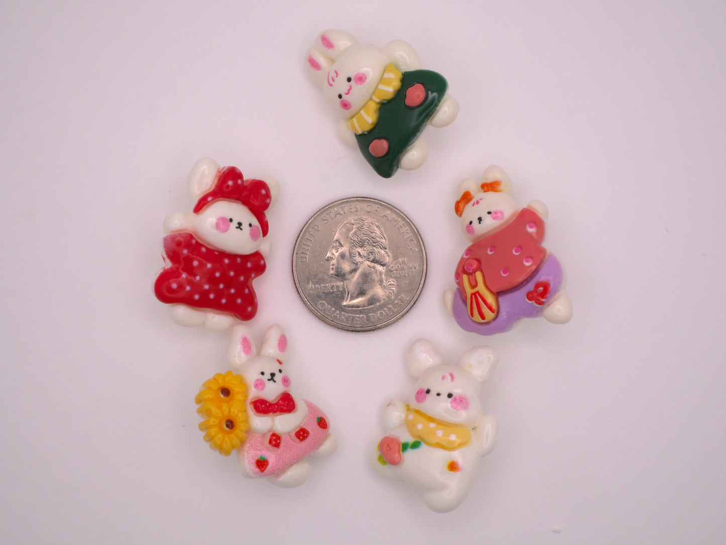 Bunny Rabbit Set of Five Frolicking Fun Buttons 21-29mm