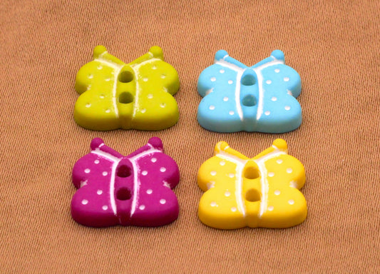 Butterfly Colorful Sew-Thru Plastic Set of Four Buttons 12x13mm