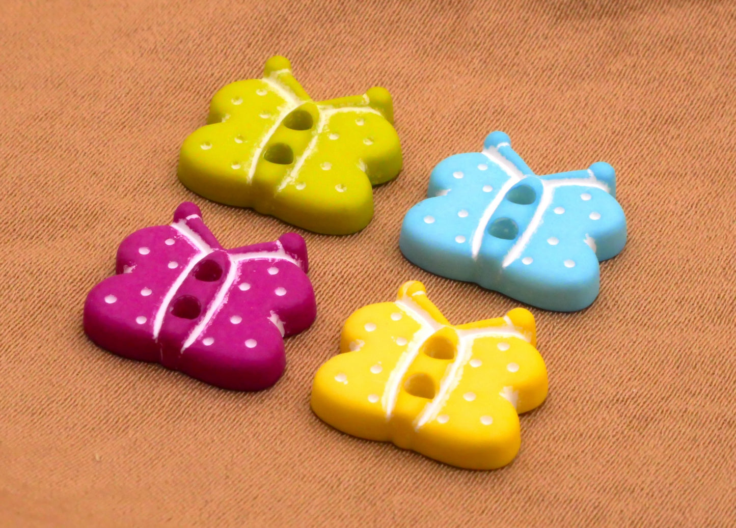 Butterfly Colorful Sew-Thru Plastic Set of Four Buttons 12x13mm