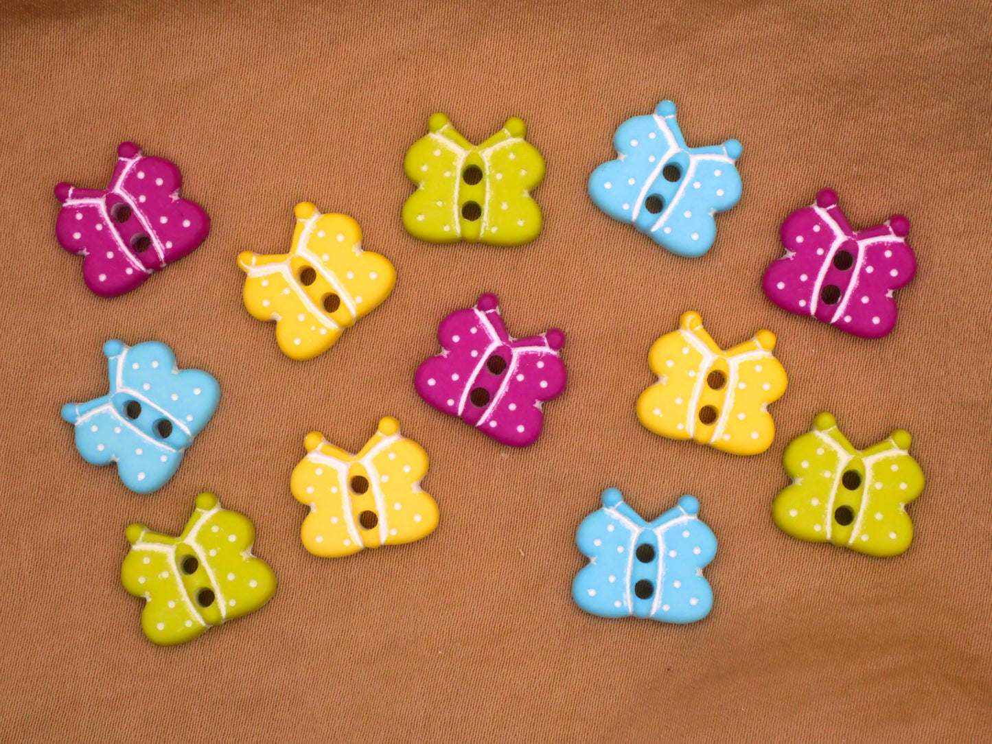 Butterfly Colorful Sew-Thru Plastic Set of Four Buttons 12x13mm