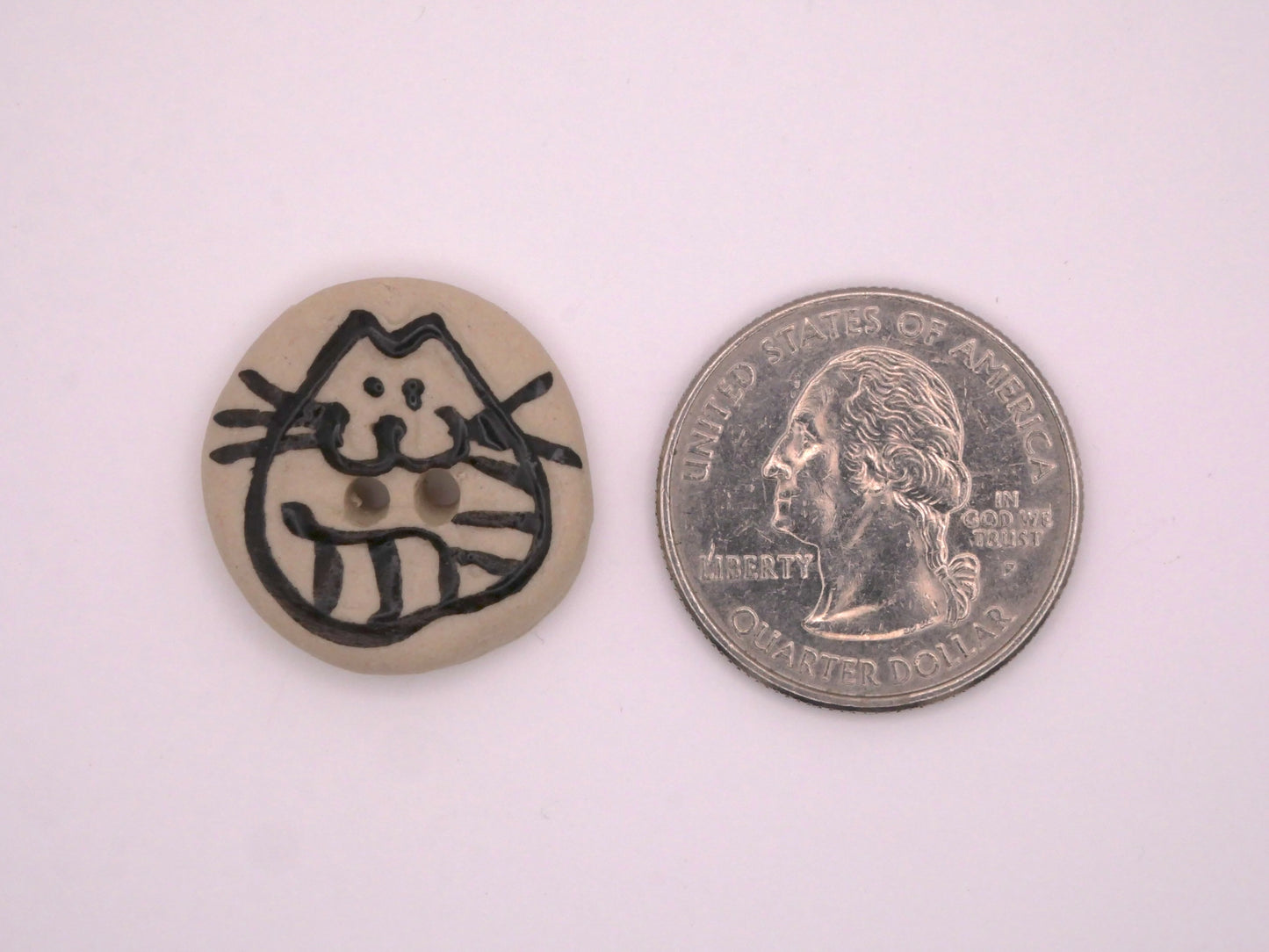 Cat Ceramic Handmade Hand-Painted Black Outlines Kitty Button 22mm