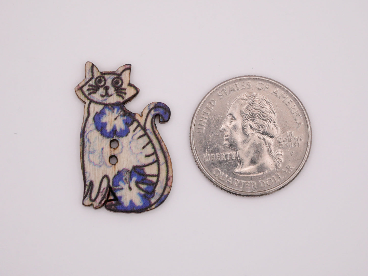 Cat Kitty Pattern Wood Set of Three Buttons Various 19x30mm