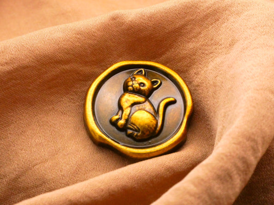 Cat Wax Seal Look Bronze Metal Button 24mm