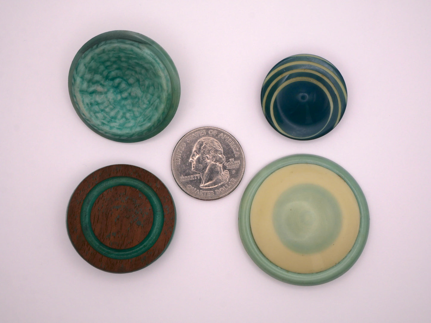 Celluloid Blue Greens Seafoam Looks Like Wood Early Plastic Buttons Various 28-42mm