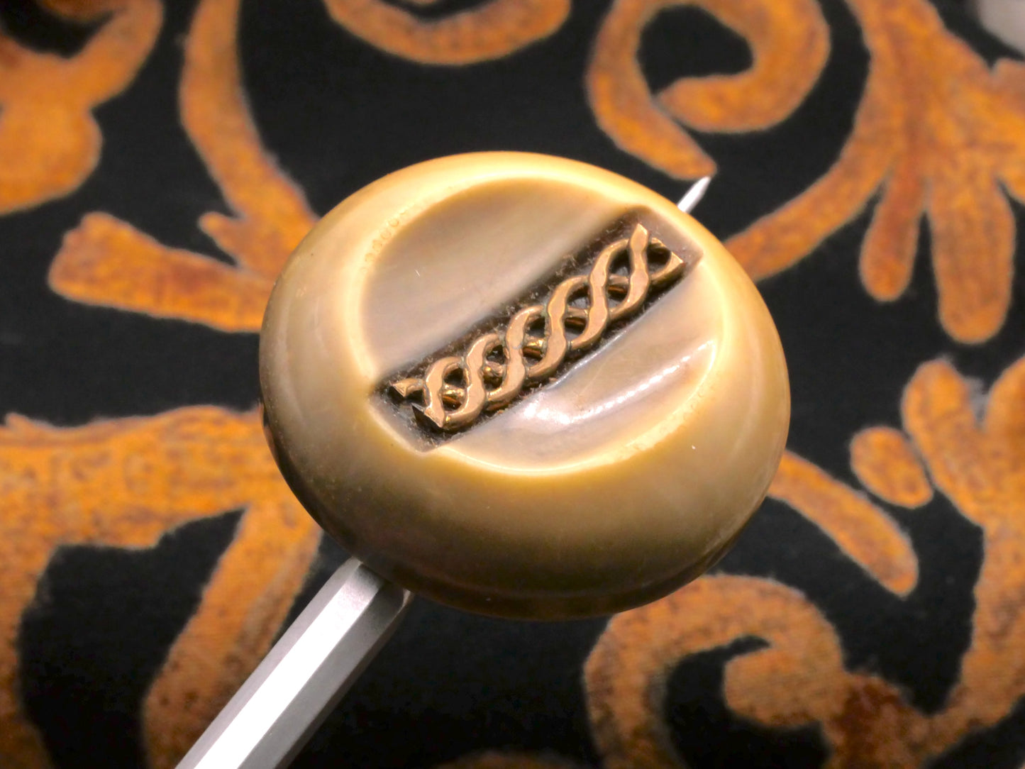 Celluloid Metal Braid Applique Vintage Button 33mm