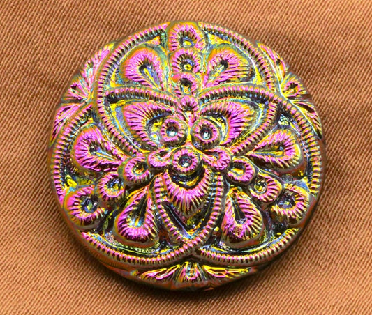 Celtic Knot Triad Czech Glass Iridescent Purple Green Pink 22mm