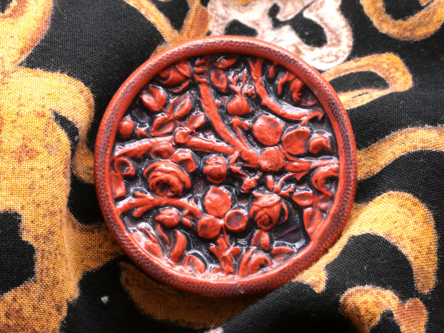 Ceramic Floral Flowers Design Rust Red Large Button 45mm