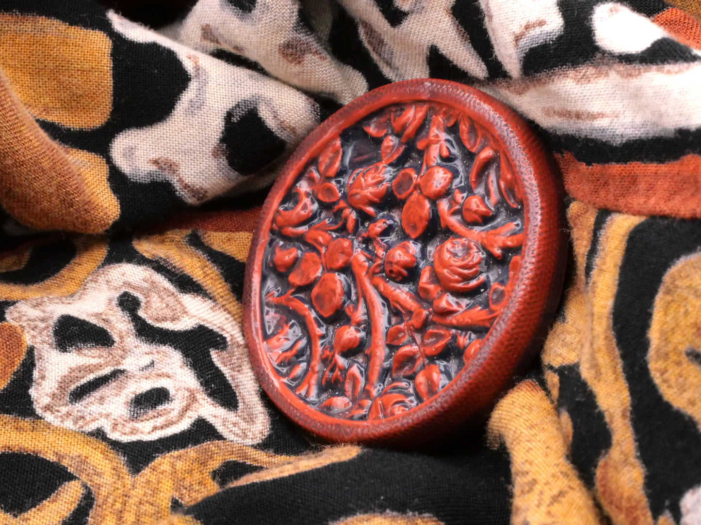 Ceramic Floral Flowers Design Rust Red Large Button 45mm