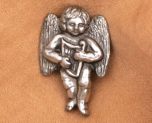 Danforth Pewter Cherub with Harp Button 16x23mm