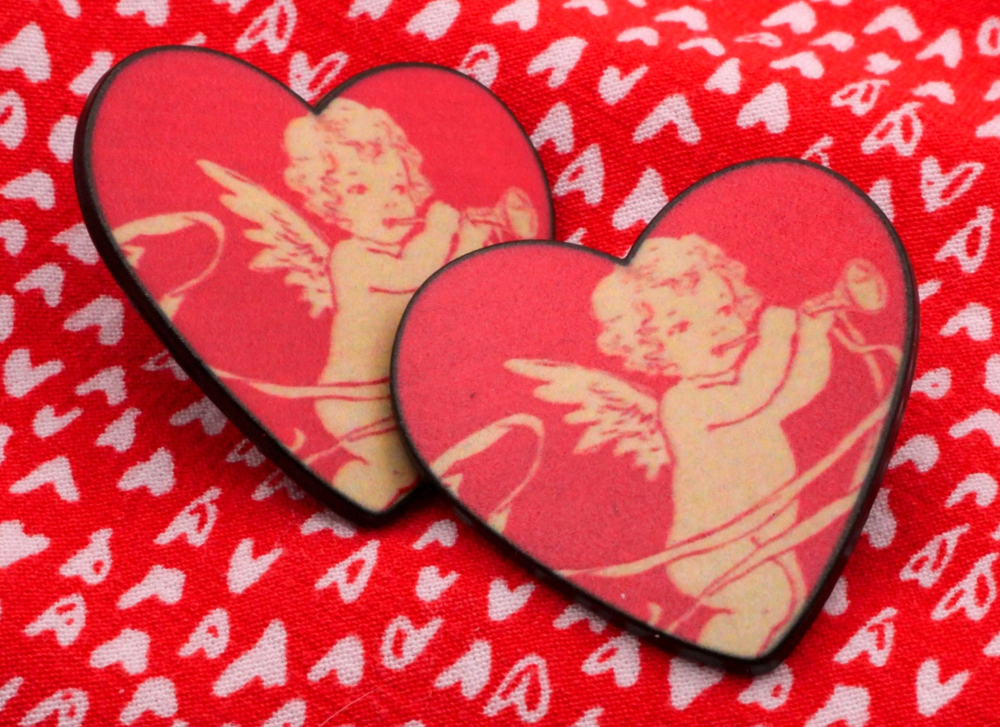 Cherub with Horn Vintage Look Metal Heart Button 29x30mm