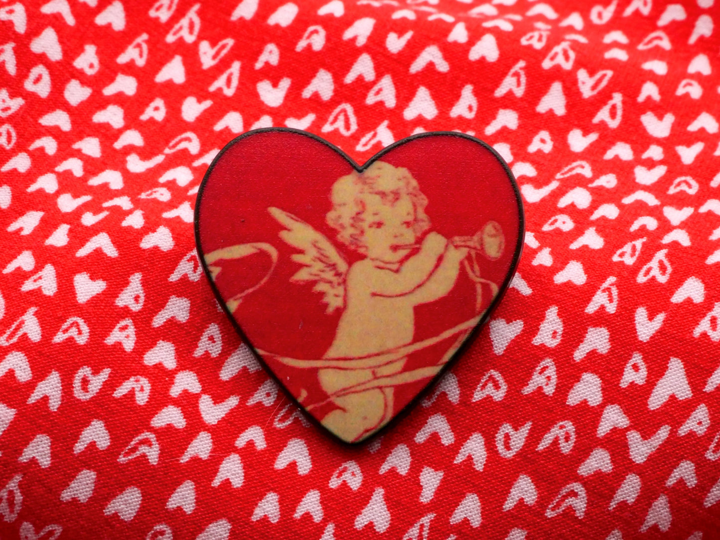 Cherub with Horn Vintage Look Metal Heart Button 29x30mm