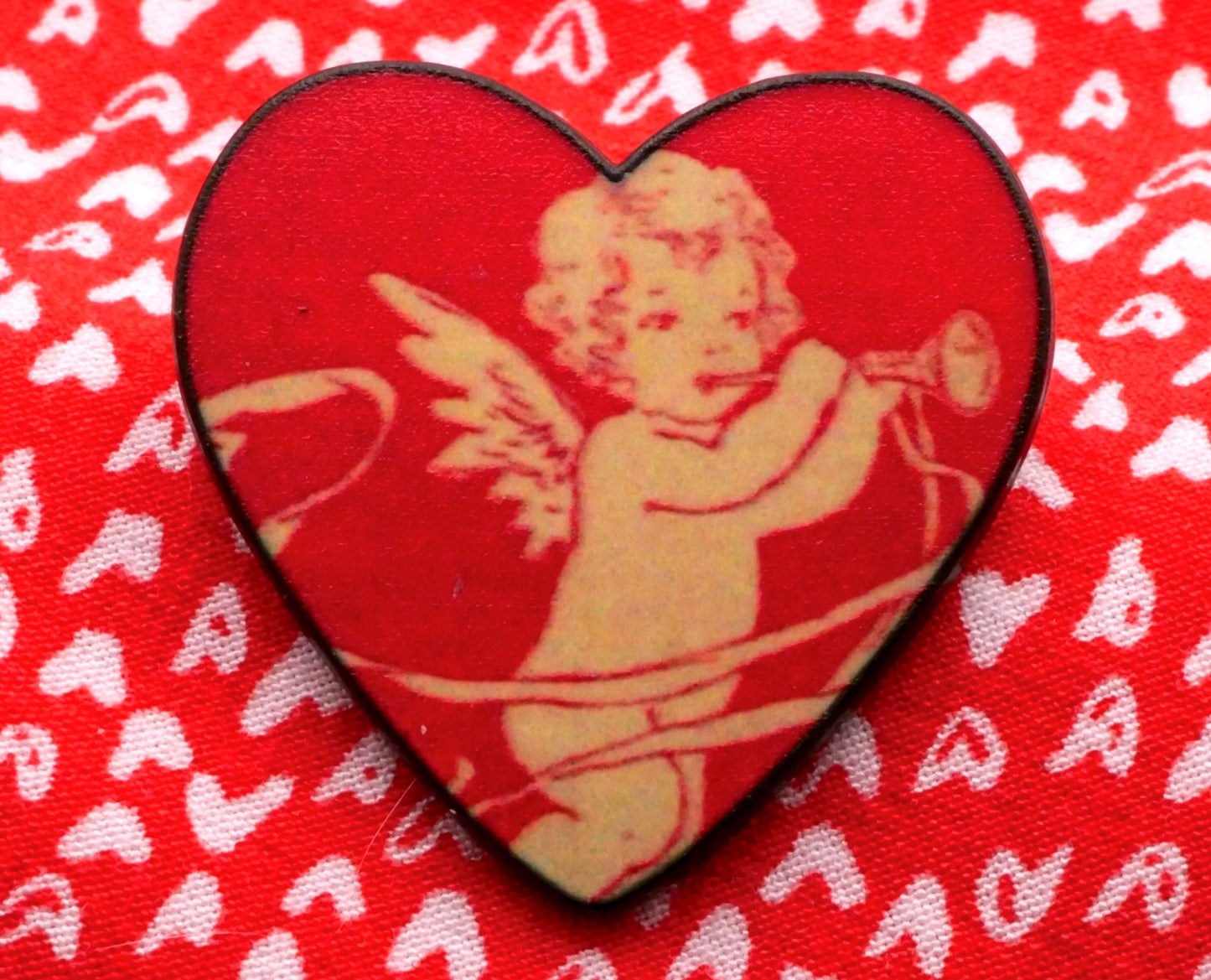 Cherub with Horn Vintage Look Metal Heart Button 29x30mm