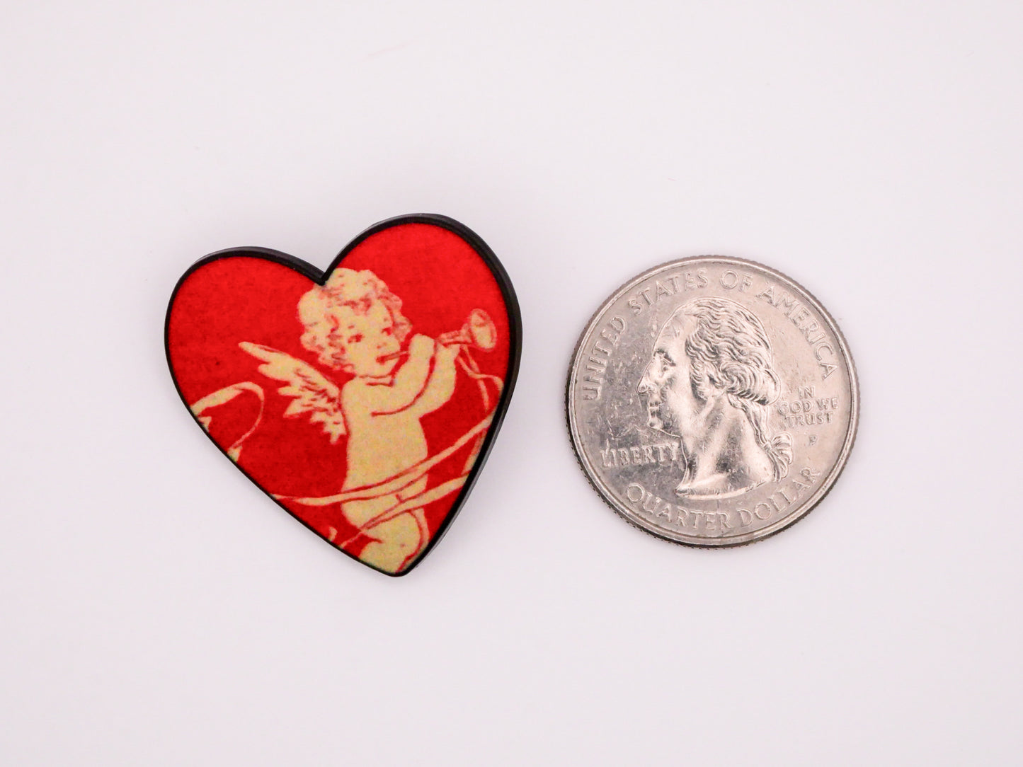 Cherub with Horn Vintage Look Metal Heart Button 29x30mm